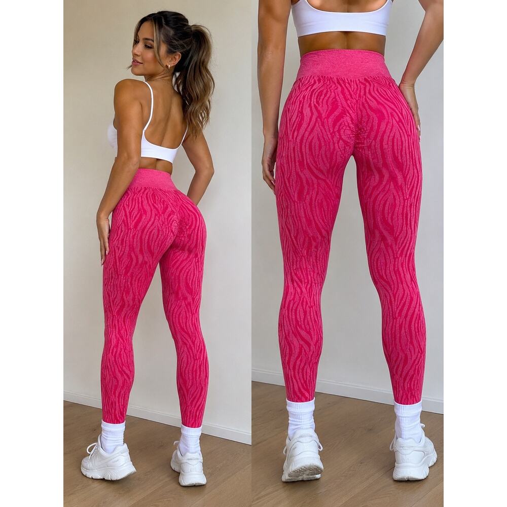 Pchee Bum Pink Zebra Scrunch Butt Seamless Gym‎ Leggings Size XS